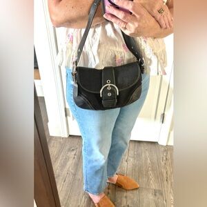 Y2K Coach 6818 Soho Demi Small C Black Leather & Jacquard Signature Shoulder Bag